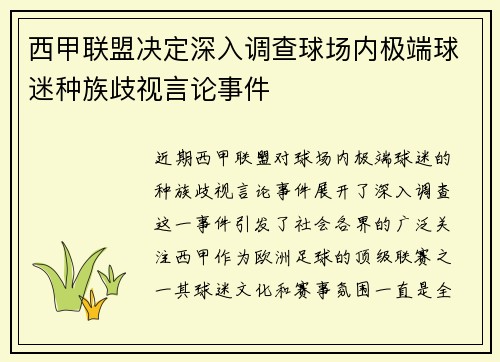 西甲联盟决定深入调查球场内极端球迷种族歧视言论事件 西甲联盟决定深入调查球场内极端球迷种族歧视言论事件